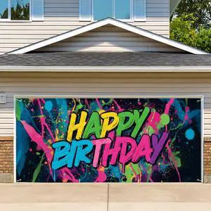 Neon Paint Splatter Birthday Backdrop 6x13ft Waterproof -Graffiti Garage Door Banner for Teen Party,Youth Photo Booth Background Wall Decor Neon Paint Splatter Birthday Backdrop 6x13ft Waterproof -Graffiti Garage Door Banner for Teen Party,Youth Photo Booth Background Wall Decor
