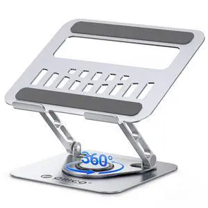 Adjustable Laptop Stand for Desk, 360° Rotating Base, Foldable Aluminum Alloy Computer Stand with Ventilated Design, Compatible with MacBook Neo/Air/Pro, Dell, XPS, HP up to 17'' - ST12, Silver Adjustable Laptop Stand for Desk, 360° Rotating Base, Foldable Aluminum Alloy Computer Stand with Ventilated Design, Compatible with MacBook Neo/Air/Pro, Dell, XPS, HP up to 17'' - ST12, Silver