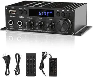 Stereo Amplifier Home Audio Receiver AK-390,AMP Speaker Bluetooth 5.0 Amplifier 400W+400W 2 Channels with 12V/3A Power Amplifier HiFi Amplifier FM Radio,(BT,USB, AUX, Mic)Input for Home Party Stereo Amplifier Home Audio Receiver AK-390,AMP Speaker Bluetooth 5.0 Amplifier 400W+400W 2 Channels with 12V/3A Power Amplifier HiFi Amplifier FM Radio,(BT,USB, AUX, Mic)Input for Home Party