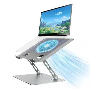 Laptop Cooling Stand with Fan and One Key Switch | Ergonomic Adjustable Height Desk Computer Holder for All 10-16''Laptops & Tablets Perfect for Gaming, DJ, Office - Gray Laptop Cooling Stand with Fan and One Key Switch | Ergonomic Adjustable Height Desk Computer Holder for All 10-16''Laptops & Tablets Perfect for Gaming, DJ, Office - Gray