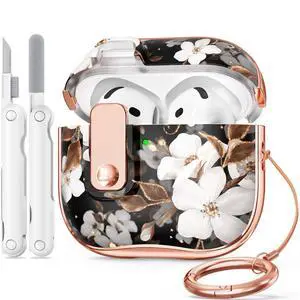for Apple AirPod 4 Case 2024 with Lock,Clear TPU Floral AirPod 4th Generation Cases for Women Girly, iPod 4 Case with Keychain & Cleaner Kit- Black Gold Flower for Apple AirPod 4 Case 2024 with Lock,Clear TPU Floral AirPod 4th Generation Cases for Women Girly, iPod 4 Case with Keychain & Cleaner Kit- Black Gold Flower