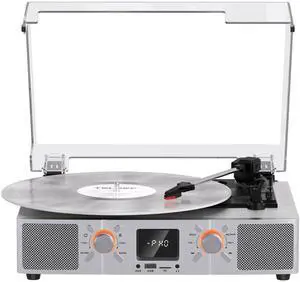 VinylsLink Vinyl Record Player with Speakers, Bluetooth Turntable, 3-Speed LP Player with Auto Stop, USB/TF Playback and Recording, FM Radio, LED Display, RCA Out, AUX in, Headphone Jack, Silver VinylsLink Vinyl Record Player with Speakers, Bluetooth Turntable, 3-Speed LP Player with Auto Stop, USB/TF Playback and Recording, FM Radio, LED Display, RCA Out, AUX in, Headphone Jack, Silver