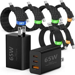 65W USB C Super Fast Charger for Samsung S26 Ultra,3-Port Type C Laptop Adapter Block with 3+6ft USB&3+6+10+10ft USBC Cable for Samsung Galaxy S26 Ultra S25/S24/S23,Tab,MacBook, iPhone 17/16-BK 65W USB C Super Fast Charger for Samsung S26 Ultra,3-Port Type C Laptop Adapter Block with 3+6ft USB&3+6+10+10ft USBC Cable for Samsung Galaxy S26 Ultra S25/S24/S23,Tab,MacBook, iPhone 17/16-BK