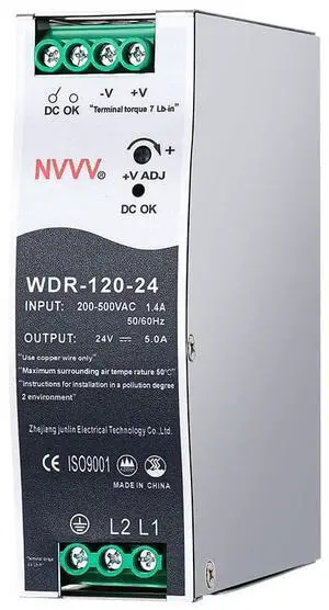 WDR-120-24 24V, Input:200~500VAC,Output:24VDC 5A, 120W Industrial DIN Rail Power Supply AC to DC Converter WDR-120-24 24V, Input:200~500VAC,Output:24VDC 5A, 120W Industrial DIN Rail Power Supply AC to DC Converter