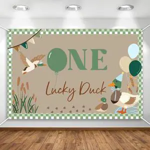 One Lucky Duck Birthday Backdrop - 5x3ft Duck Themed 1st Birthday Party Decorations, Mallard Duck Background Banner for Baby Boy First Birthday Party Supplies One Lucky Duck Birthday Backdrop - 5x3ft Duck Themed 1st Birthday Party Decorations, Mallard Duck Background Banner for Baby Boy First Birthday Party Supplies