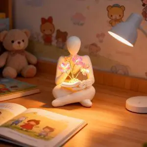 Bookshelf Decor Thinker Statue with Blossom Lamp - Battery Powered Night Light & Modern Adornos para Sala, Reading Nook Lighting - Gift for Adults and Art Collectors Bookshelf Decor Thinker Statue with Blossom Lamp - Battery Powered Night Light & Modern Adornos para Sala, Reading Nook Lighting - Gift for Adults and Art Collectors
