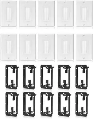 10 Pack 1-Gang White Brush Wall Plate with Low Voltage Mounting Bracket | In-Wall Management Cable Pass Through Wire Hider for HDMI, Ethernet,Speaker, Home Theater, Versatile Use, Easy Installation 10 Pack 1-Gang White Brush Wall Plate with Low Voltage Mounting Bracket | In-Wall Management Cable Pass Through Wire Hider for HDMI, Ethernet,Speaker, Home Theater, Versatile Use, Easy Installation
