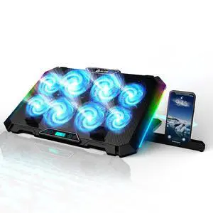 V8 Gaming Laptop Cooling Pad with 8 Fans + New Version + Gaming Laptop Cooler + Stable RGB Laptop Stand with Fan + Compatible up to 17" + 2 USB Ports + Phone Holder + 5 Year Assurance | Adjustable til V8 Gaming Laptop Cooling Pad with 8 Fans + New Version + Gaming Laptop Cooler + Stable RGB Laptop Stand with Fan + Compatible up to 17" + 2 USB Ports + Phone Holder + 5 Year Assurance | Adjustable til