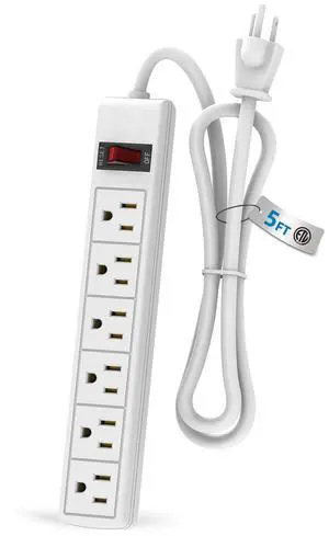 6 Outlet Power Strip Surge Protector, 5 Feet Extension Cord, 600 Joules Surge Protection, ETL Listed 6 Outlet Power Strip Surge Protector, 5 Feet Extension Cord, 600 Joules Surge Protection, ETL Listed