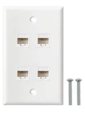 Ethernet Wall Plate, 4 Port Cat6 RJ45 Keystone Inline Coupler Wall Plate for Cat7/6/5/5e Ethernet Devices - White Ethernet Wall Plate, 4 Port Cat6 RJ45 Keystone Inline Coupler Wall Plate for Cat7/6/5/5e Ethernet Devices - White