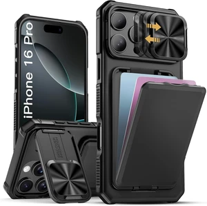 for iPhone 16 Pro Case with Card Holder & Kickstand Black for iPhone 16 Pro Case with Card Holder & Kickstand Black
