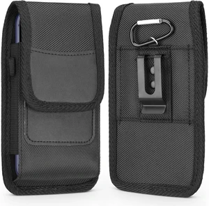 Vertical Nylon Cell Phone Holster Case with Belt Clip & Hook - XXL Vertical Nylon Cell Phone Holster Case with Belt Clip & Hook - XXL
