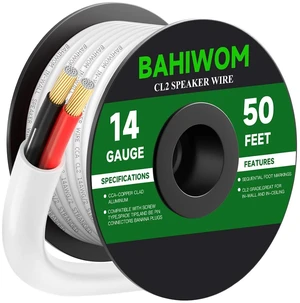 White Speaker Wire 14 Gauge 50FT CL2 Rated CCA Speaker Cable White Speaker Wire 14 Gauge 50FT CL2 Rated CCA Speaker Cable