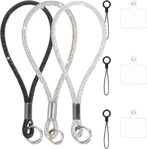 3 Pcs Bling Rhinestone Phone Wrist Strap Full Diamond Pendant Wrist Strap Bling Keychain Wristlet Lanyard for Women Phone Charms Case Straps with Tether Tab and Pad (Silver Black AB Color 7.48 In) 3 Pcs Bling Rhinestone Phone Wrist Strap Full Diamond Pendant Wrist Strap Bling Keychain Wristlet Lanyard for Women Phone Charms Case Straps with Tether Tab and Pad (Silver Black AB Color 7.48 In)