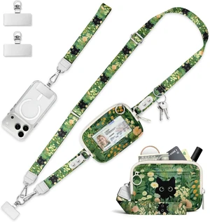 Clip and Go Strap for Phone with Wallet Crossbody Lanyard Leaf Cat Clip and Go Strap for Phone with Wallet Crossbody Lanyard Leaf Cat