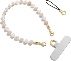 Natural Stone Phone Charm Beaded Phone Wrist Strap with Tether Tab Natural Stone Phone Charm Beaded Phone Wrist Strap with Tether Tab