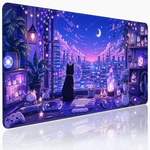 Large Gaming Mouse Pad Extended Desk Mat 35.4 x 15.7 Moonlit Cat City Large Gaming Mouse Pad Extended Desk Mat 35.4 x 15.7 Moonlit Cat City