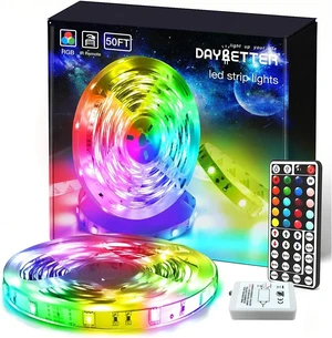 (2rd Gen) SMD 5050 Remote Control Led Strip Lights 50ft Color Changing with 44Keys Remote Controller and 12V Power Supply for Bedroom (2rd Gen) SMD 5050 Remote Control Led Strip Lights 50ft Color Changing with 44Keys Remote Controller and 12V Power Supply for Bedroom