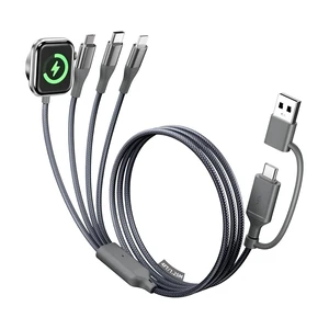 4-in-2 Multi Charging Cable with Smartwatch Charging Grey-4FT 4-in-2 Multi Charging Cable with Smartwatch Charging Grey-4FT
