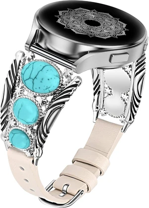 Leather Band Compatible with Galaxy Watch 7/6/5/4/FE/Active 2 40mm 44mm/Watch 6 Classic 43mm 47mm/Watch 5 Pro 45mm Band Women Western Turquoise Boho Vintage Jewelry 20mm Watch Strap Leather Band Compatible with Galaxy Watch 7/6/5/4/FE/Active 2 40mm 44mm/Watch 6 Classic 43mm 47mm/Watch 5 Pro 45mm Band Women Western Turquoise Boho Vintage Jewelry 20mm Watch Strap