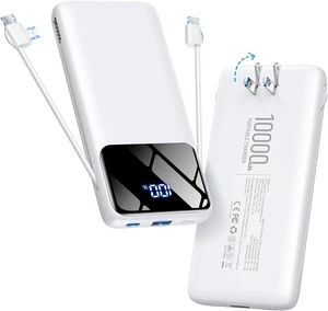 Portable Charger 10000mAh Power Bank with Built-in Cables and Wall Plug Portable Charger 10000mAh Power Bank with Built-in Cables and Wall Plug