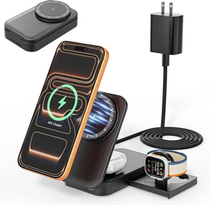 3 in 1 Wireless Charger Stand 25W Foldable Wireless Charging Station for Multiple Devices Fast Magnetic Charger with 6FT USB C Cable for iPhone 17 16 15 14 13 12 Series/ Watch/ 3 in 1 Wireless Charger Stand 25W Foldable Wireless Charging Station for Multiple Devices Fast Magnetic Charger with 6FT USB C Cable for iPhone 17 16 15 14 13 12 Series/ Watch/
