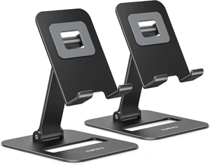 2 Pcs Aluminum Dual Folding Cell Phone Stand for Desk Black & Black 2 Pcs Aluminum Dual Folding Cell Phone Stand for Desk Black & Black