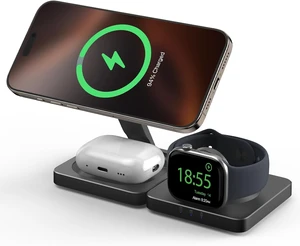 Traveling Magnetic Wireless Charging Station - 3 in 1 Foldable Charger Stand for Devices Travel Charging Pad for iPhone 18 Pro Max 17 16 15 14 13 12 Series for Watch AirPods Black Traveling Magnetic Wireless Charging Station - 3 in 1 Foldable Charger Stand for Devices Travel Charging Pad for iPhone 18 Pro Max 17 16 15 14 13 12 Series for Watch AirPods Black