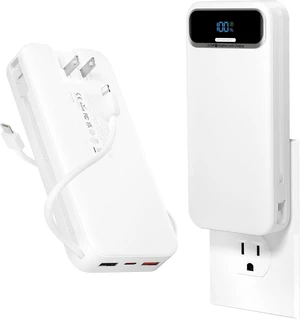 Portable Charger 20000mAh with Built-in Cables&AC Wall Plug White Portable Charger 20000mAh with Built-in Cables&AC Wall Plug White
