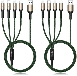Multi Charging Cable 2Pack 4FT Nylon Braided Universal 4 in 1 Multiple USB Cable 3A Charging with Dual Phone/USB-C/Micro-USB Port Adapter Connectors for Cell Phones Tablets and More Multi Charging Cable 2Pack 4FT Nylon Braided Universal 4 in 1 Multiple USB Cable 3A Charging with Dual Phone/USB-C/Micro-USB Port Adapter Connectors for Cell Phones Tablets and More