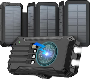Solar Power Bank 20000mAh Wireless Charger with Five Solar Panels Solar Power Bank 20000mAh Wireless Charger with Five Solar Panels