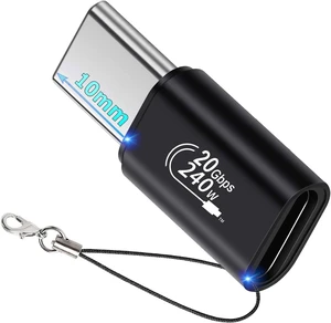 USB-C Male 10mm Tip to USB-C Female Adapter 240W PD 20Gbps Sync 4K Video USB-C Male 10mm Tip to USB-C Female Adapter 240W PD 20Gbps Sync 4K Video