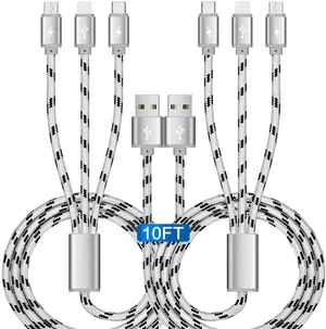 10Ft Multi Charging Cable 3A 2Pack Braided Fast Charging 3-in-1 Multiple Charger Cable with IP/Micro USB/Type C Adapter Port for Cell Phones/iPhone 17 16 15 14 13/ /Pixel/Tablet and More 10Ft Multi Charging Cable 3A 2Pack Braided Fast Charging 3-in-1 Multiple Charger Cable with IP/Micro USB/Type C Adapter Port for Cell Phones/iPhone 17 16 15 14 13/ /Pixel/Tablet and More