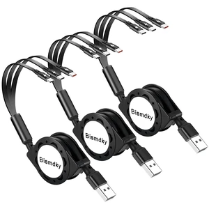 3 Pack 3-in-1 Retractable USB C Splitter Cableand Data Transfer Fast Charging QC3.0 Multiple Cord with Type C Port Adapter for iPhone 17/16/15 Series iPad  Android and Tablets Smartphones (black)