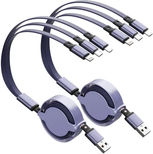 Multi Charging Cable [2Pack 3.3ft] Retractable Multi Charging Cord 3 in 1 Charger Cable Cord Multi USB Cable with IP/Type C/Micro USB Port for Cell Phones/ Galaxy/PS/Tablets/More-Purple