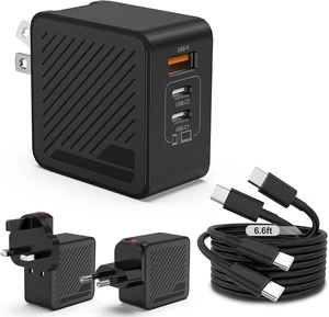65W GaN USB C Travel Charger Adapter 3 Port Wall Charger with UK EU Plugs 65W GaN USB C Travel Charger Adapter 3 Port Wall Charger with UK EU Plugs