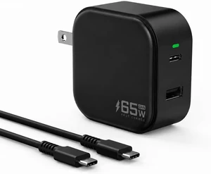 65W GaN 1C1A Charger with 3.3ft USB?C Cable Foldable Plug for Laptops Black 65W GaN 1C1A Charger with 3.3ft USB?C Cable Foldable Plug for Laptops Black