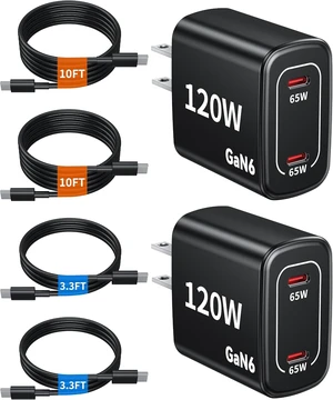 120W Fast Charger USB C - 2 Pack 65W PD Dual Port GaN Type C Charging Block 120W Fast Charger USB C - 2 Pack 65W PD Dual Port GaN Type C Charging Block