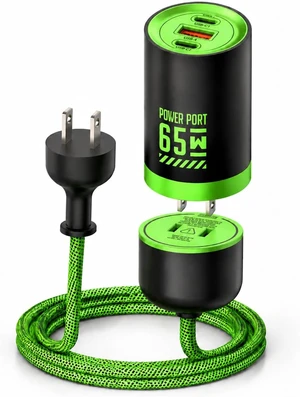 65W 3-Port GaN USB C Charger with Detachable 5Ft Cord Cyber Green 65W 3-Port GaN USB C Charger with Detachable 5Ft Cord Cyber Green