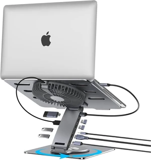 USB-C Hub Laptop Stand with Fan Aluminum Laptop Riser with Docking Station 9-IN-1 4K@60Hz HDMI 100W PD Charging USB 3.0 3.5mm Audio 360° Swivel for MacBook Pro/Air iPad Pro & Type-C Laptops USB-C Hub Laptop Stand with Fan Aluminum Laptop Riser with Docking Station 9-IN-1 4K@60Hz HDMI 100W PD Charging USB 3.0 3.5mm Audio 360° Swivel for MacBook Pro/Air iPad Pro & Type-C Laptops