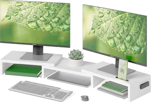 Dual Monitor Stand Riser Adjustable Length & Swivel Angle White Dual Monitor Stand Riser Adjustable Length & Swivel Angle White