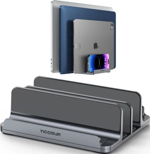 4-Slot Aluminum Vertical Laptop Stand for Desk - Adjustable Width Dock for MacBook Surface Samsung up to 17.3 inches - Space-Saving & Protective Design - Gray 4-Slot Aluminum Vertical Laptop Stand for Desk - Adjustable Width Dock for MacBook Surface Samsung up to 17.3 inches - Space-Saving & Protective Design - Gray