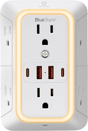 Wall Mount Power Strips Wall Charger 6 Outlet Extender 4 USB Ports (5V 2.4A 12W) and Night Light 3-Sided Power Strip with Adapter Spaced Outlets - Multi Plug Outlet Surge Protector ETL Listed Wall Mount Power Strips Wall Charger 6 Outlet Extender 4 USB Ports (5V 2.4A 12W) and Night Light 3-Sided Power Strip with Adapter Spaced Outlets - Multi Plug Outlet Surge Protector ETL Listed