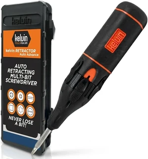 Kelvin Tools Retractor Auto Advance - Automatic Multi-Tool Screwdriver All-in-One Autoloader 6-in-1 Multi-Bit Set Versatile Hand Tools (Black/Orange) Kelvin Tools Retractor Auto Advance - Automatic Multi-Tool Screwdriver All-in-One Autoloader 6-in-1 Multi-Bit Set Versatile Hand Tools (Black/Orange)