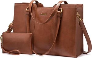 Laptop Bag for Women - Waterproof Work Bag for Women & Vintage Laptop Tote Purse with Wristlet
