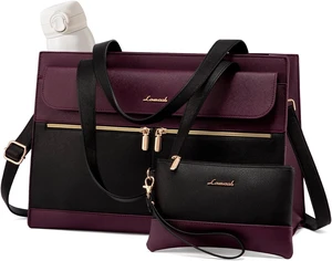 Laptop Bag for Women 15.6 Inch Tote Work Professional Leather Computer Briefcase Waterproof Handbag Shoulder Large Capacity Business Teacher Office Crossbody Purse