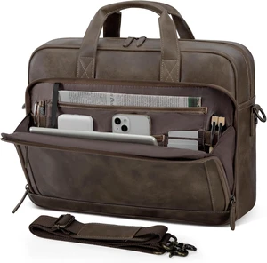 Mens Laptop Bag 16 Inch Leather Briefcase Vintage Messenger Bag