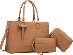 3pcs Laptop Bag for Women 15.6 Inch Leather Work Tote Bags Professional Business Office Computer Shoulder Briefcase