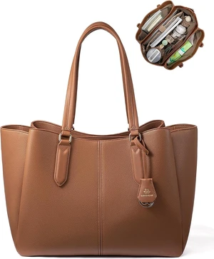 Laptop Tote Bag for Women 15.6 In Work Bags with Triple Compartments Large Faux Leather Computer Office Briefcase