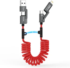 1.5ft 4-in-1 Coiled Multi Charging Charger Data Sync Cable 1.5ft 4-in-1 Coiled Multi Charging Charger Data Sync Cable